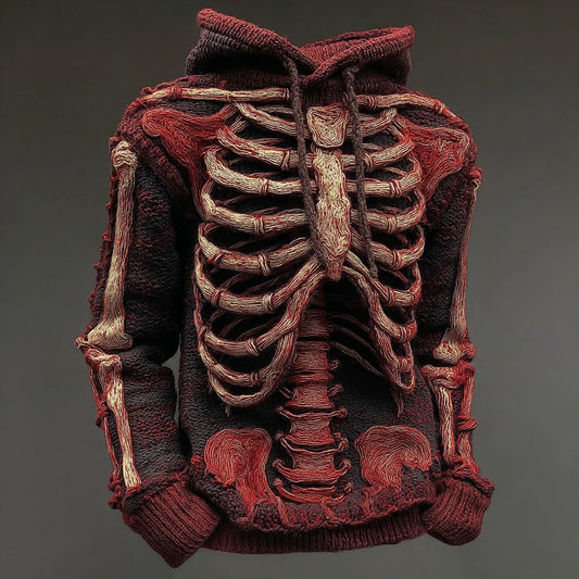 Halloween Bloody Skeleton Cozy Knit Hooded Sweater