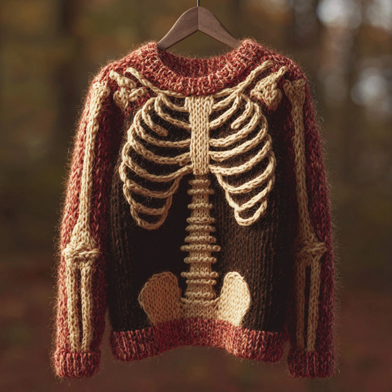 Vintage Halloween Human Anatomy Art Sense Thick Needle Round Neck Sweater
