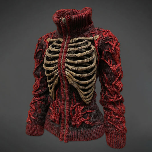 Women's Vintage Skull Art Cozy Zipper Sweater Cardigan