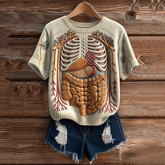 Vintage Classic Halloween Anatomy Art Short Sleeve Chunky Knitted Sweater