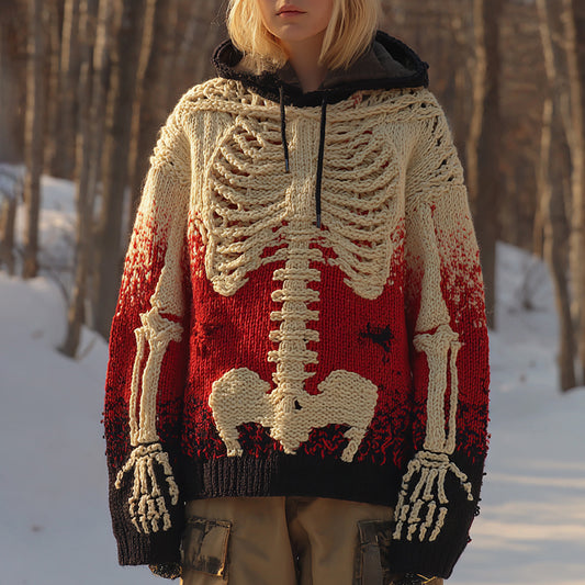 Vintage Halloween Anatomy Gradient Chunky Knitted Hooded Sweater