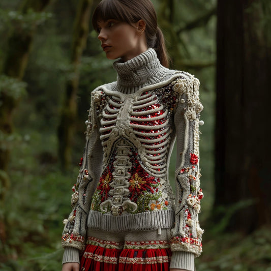 Halloween Skull Sequin Art Knitted Turtleneck Sweater