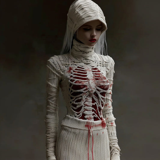 Halloween Bandage Skull Sequin Art Knitted Turtleneck Sweater