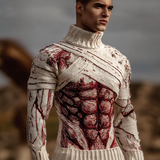 Men's Halloween Bloody Bandage High-collar Knit Sweater