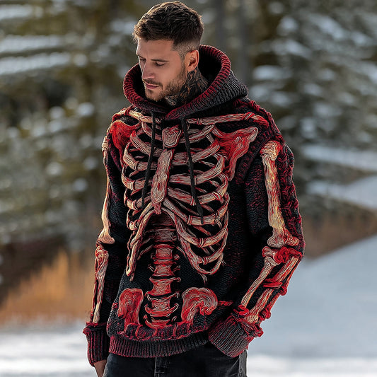 Vintage Halloween Bloody Skeleton Bones Art Chunky Knitted Sweater
