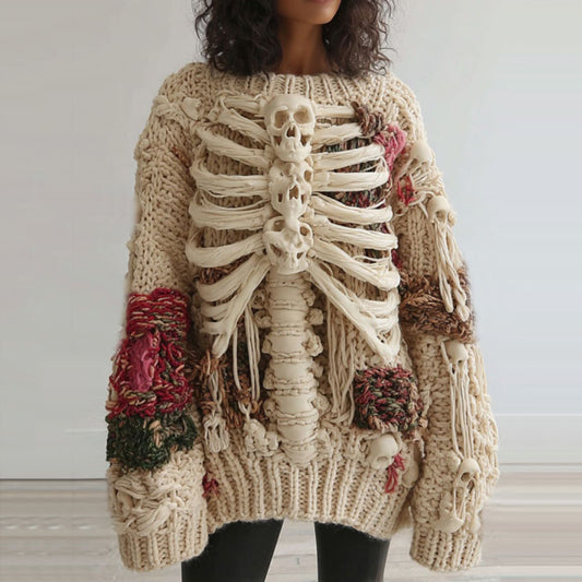 Women's Vintage Skull & Skeleton Art Crew Neck Cozy Sweater