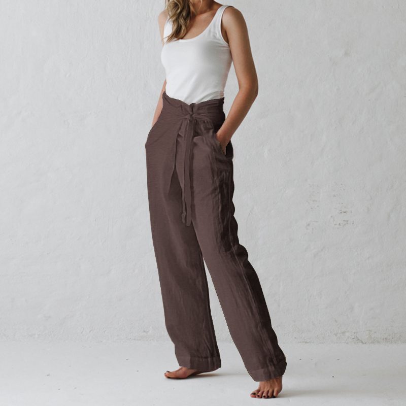 Cotton Linen Lace Up Casual Pants