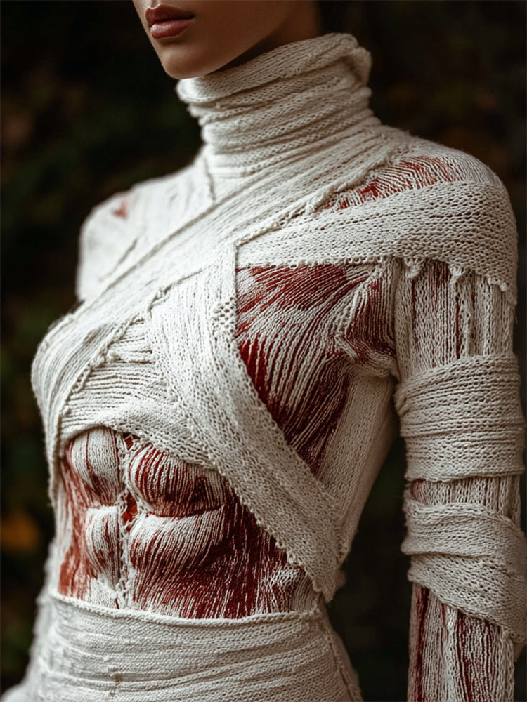 Halloween Muscle Anatomy Bandages Cozy Knit Turtleneck Sweater