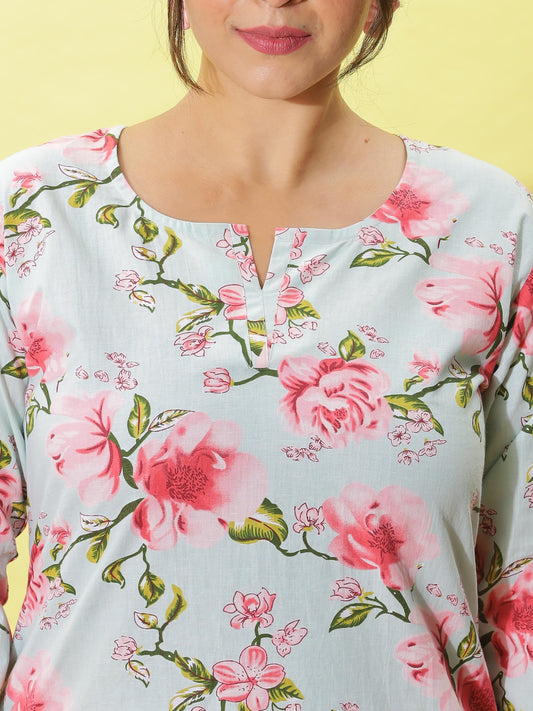 Light Mint Printed Cotton Pyjama Set