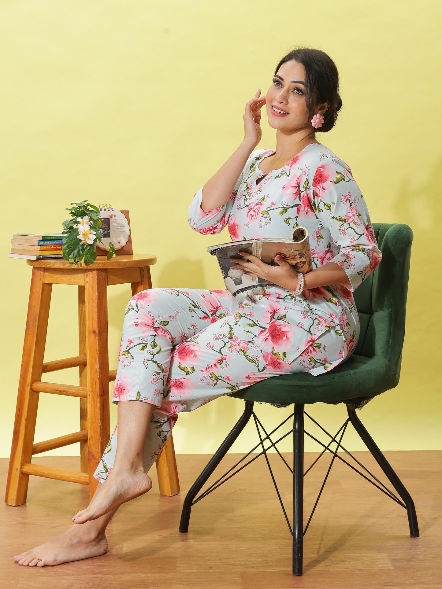 Light Mint Printed Cotton Pyjama Set