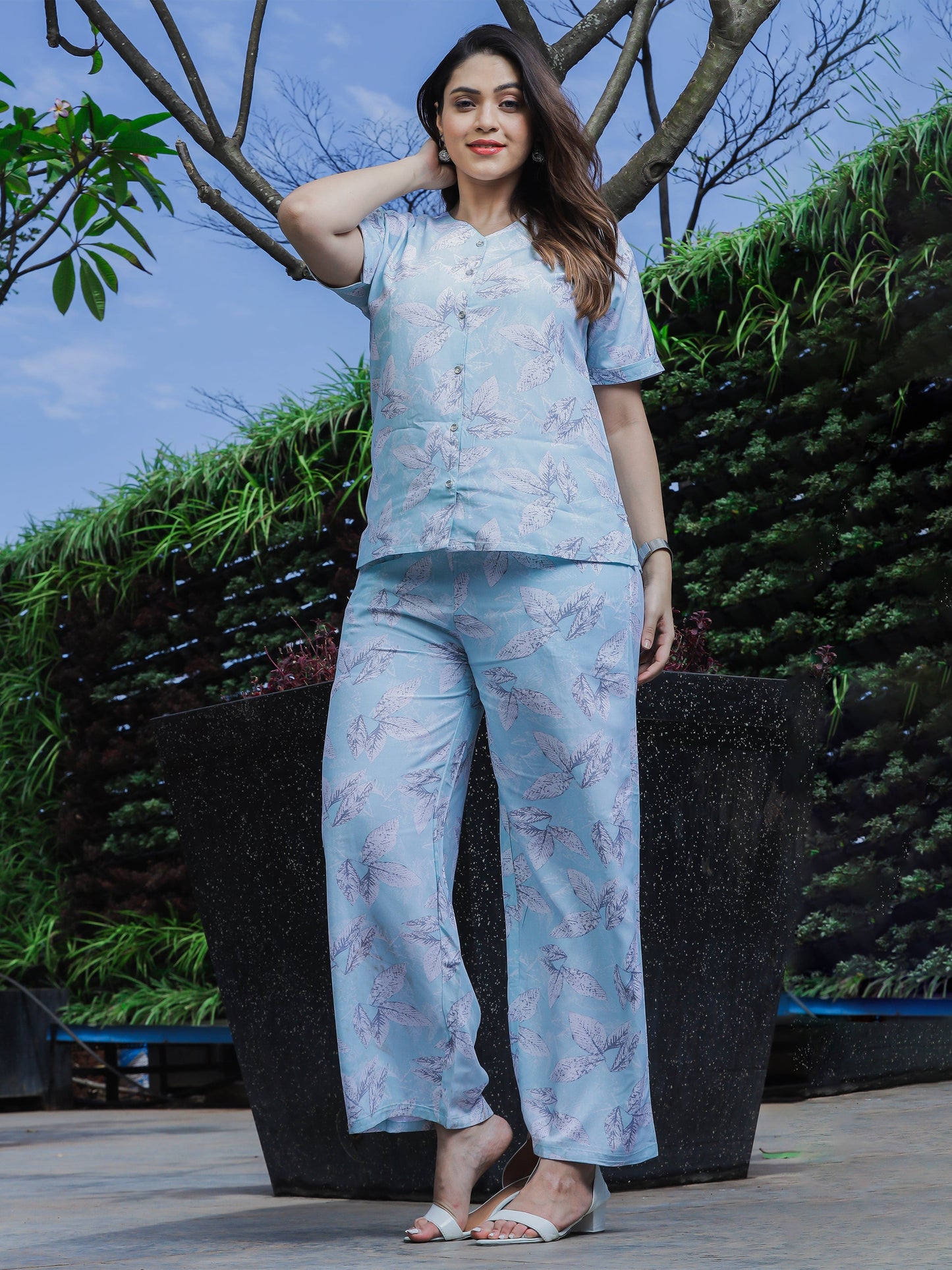 Rayon Co-Ords Set Sky Blue