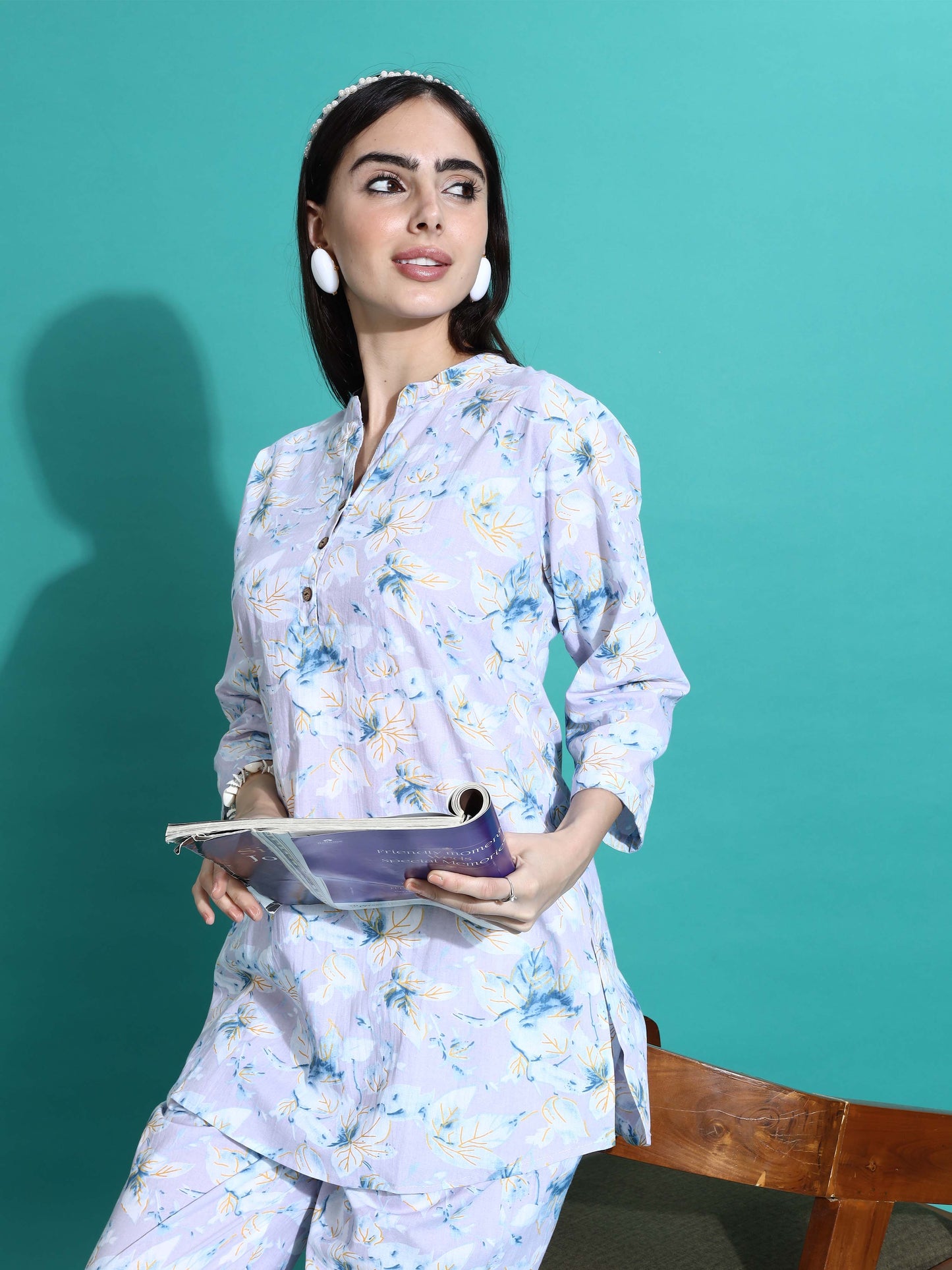 Lavender Cotton Pyjama Set for Women Relaxed Fit Nightwear