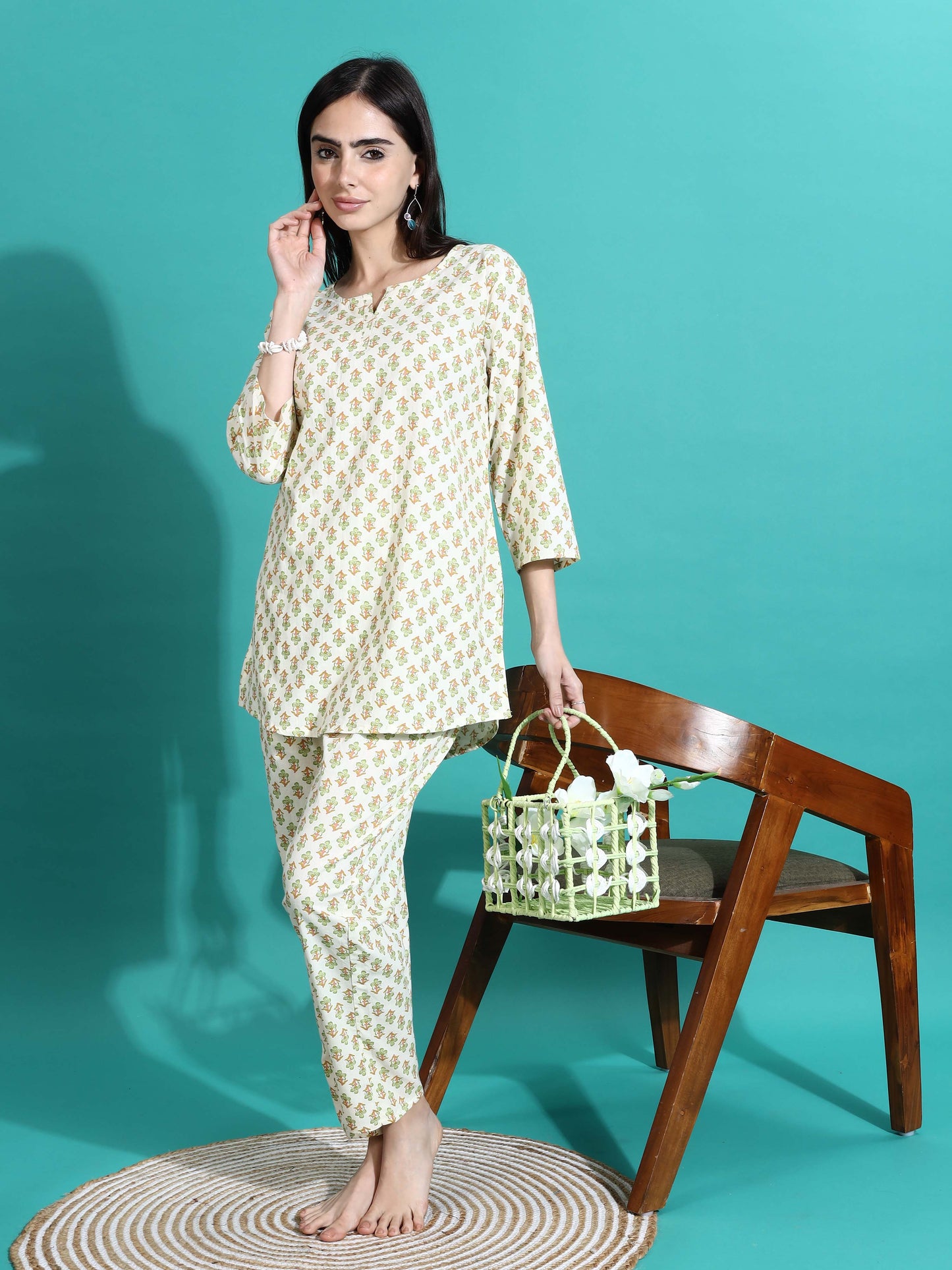 Cream Yellow Pure Cotton Pyjama Set for Women Perfect for Comfort