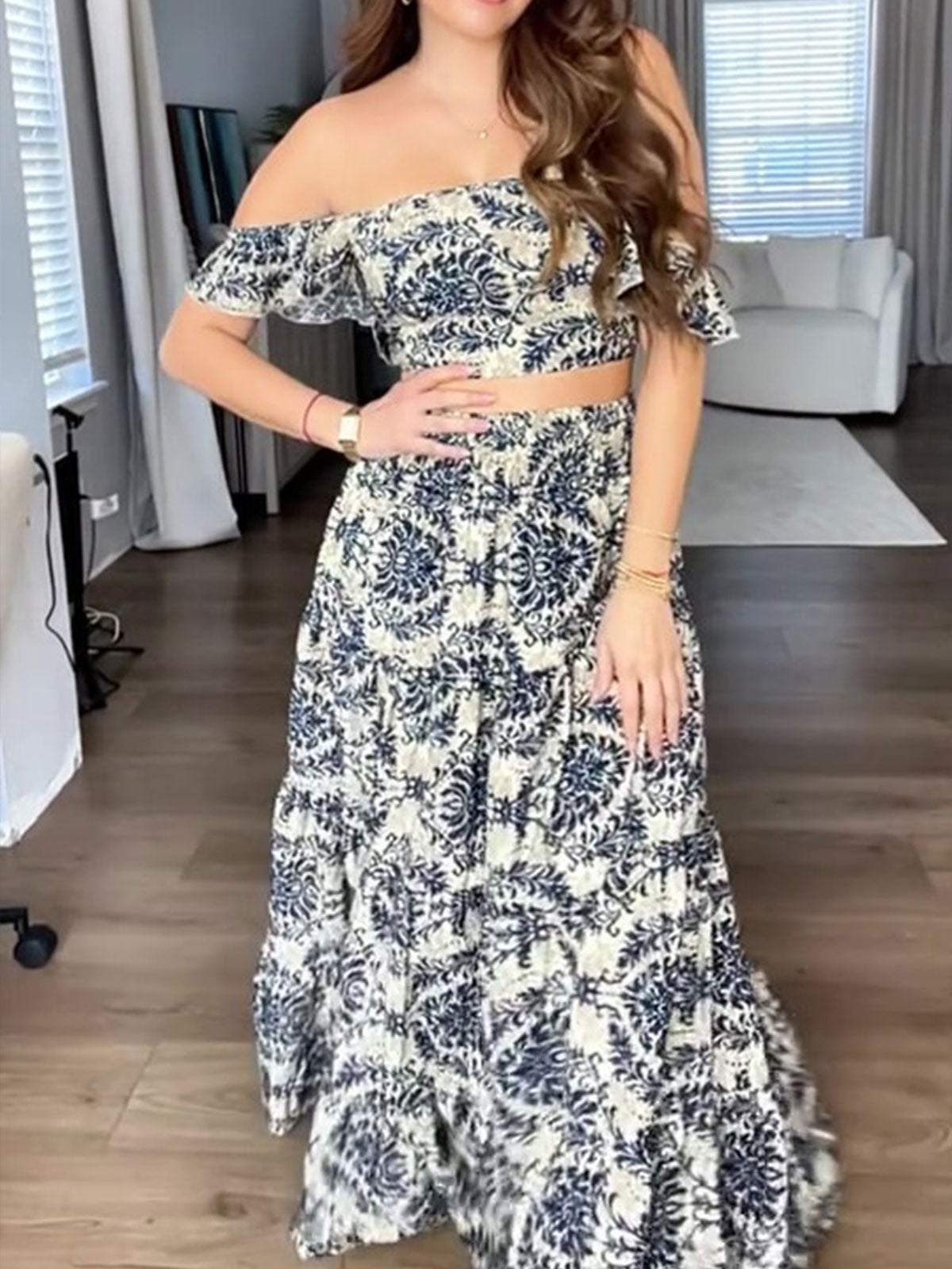 Bohemian Printed Top Skirt Suit