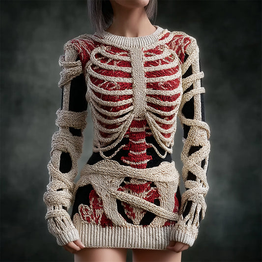 Halloween Skeleton & Bandage Art Women's Knit Slim-fit Sweater