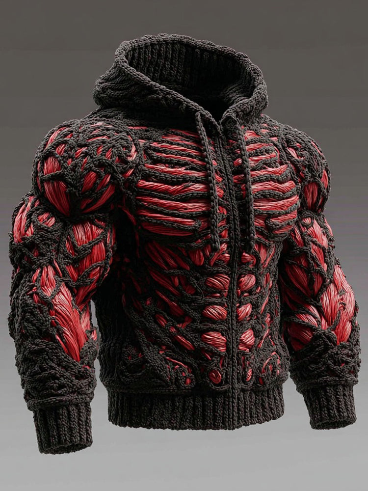 Men's Muscle Line Art Knit Zip Hooded Sweater