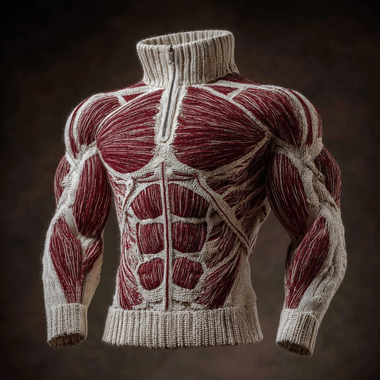 Men's Halloween Muscle Anatomy Art Cozy Knit Polo Sweater