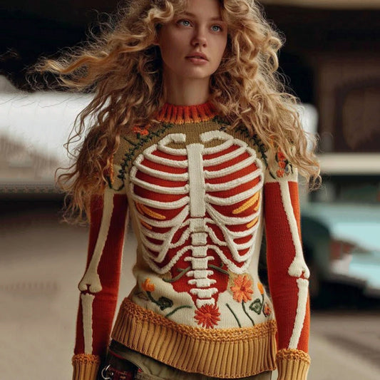 Vintage Halloween Anatomy Art Chunky Knitted Sweater