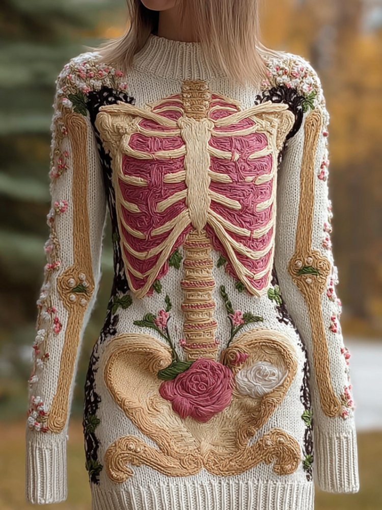 Halloween Human Anatomy Design Women's Knit Sweater Dress