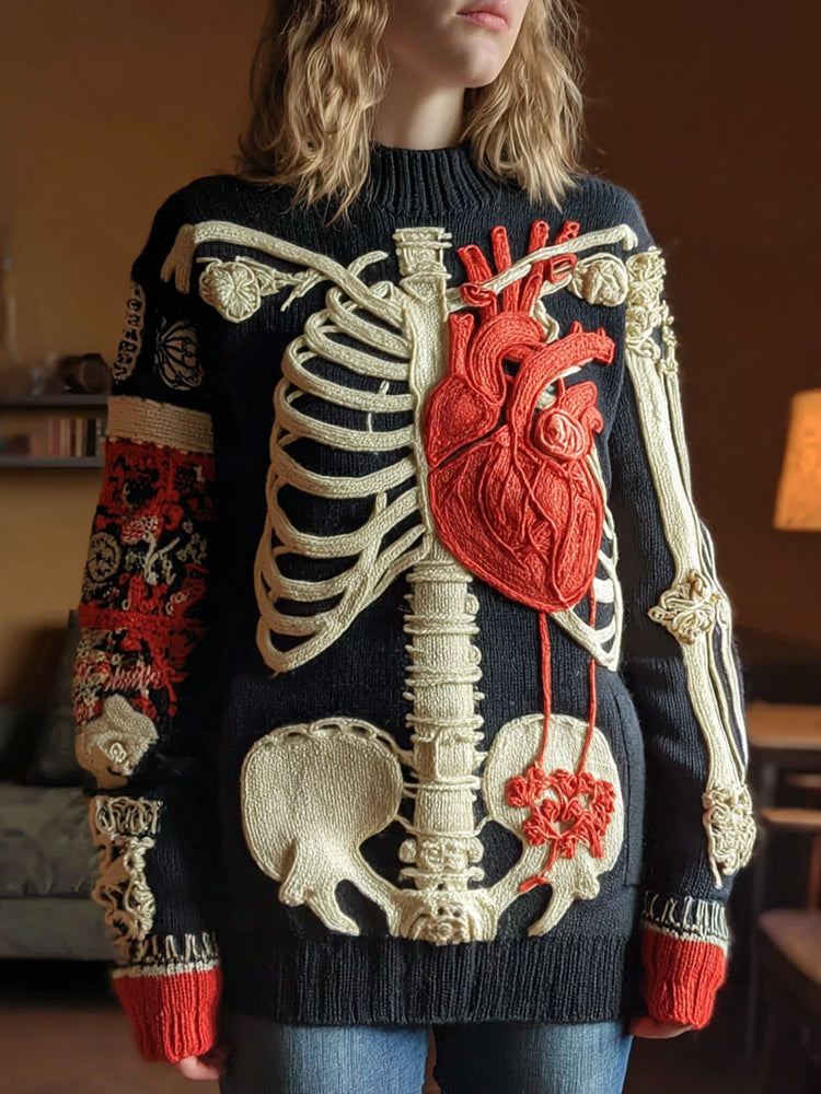 Women's Classic Halloween Anatomy Art Knit Pullover Sweater