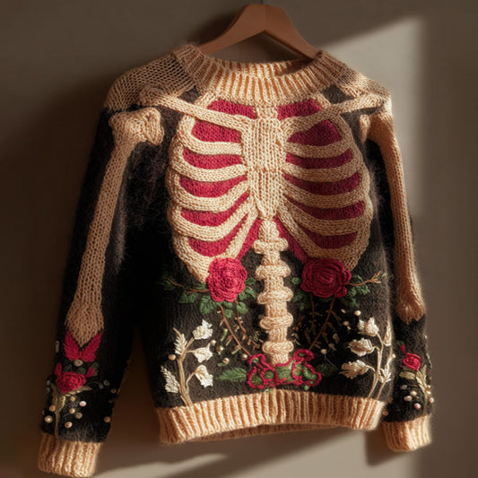 Vintage Halloween Human Anatomy Art Sense Thick Needle Round Neck Sweater