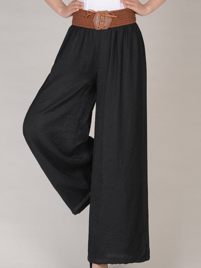 Ladies Cotton Linen Casual Loose Wide Leg Pants