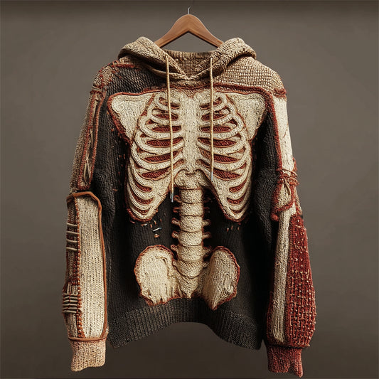 Halloween Skeleton Anatomy Inspired Cozy Knit Hooded Sweater