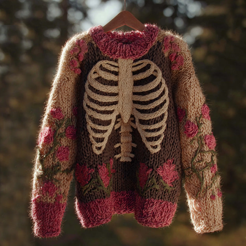 Vintage Halloween Human Anatomy Art Sense Thick Needle Round Neck Sweater