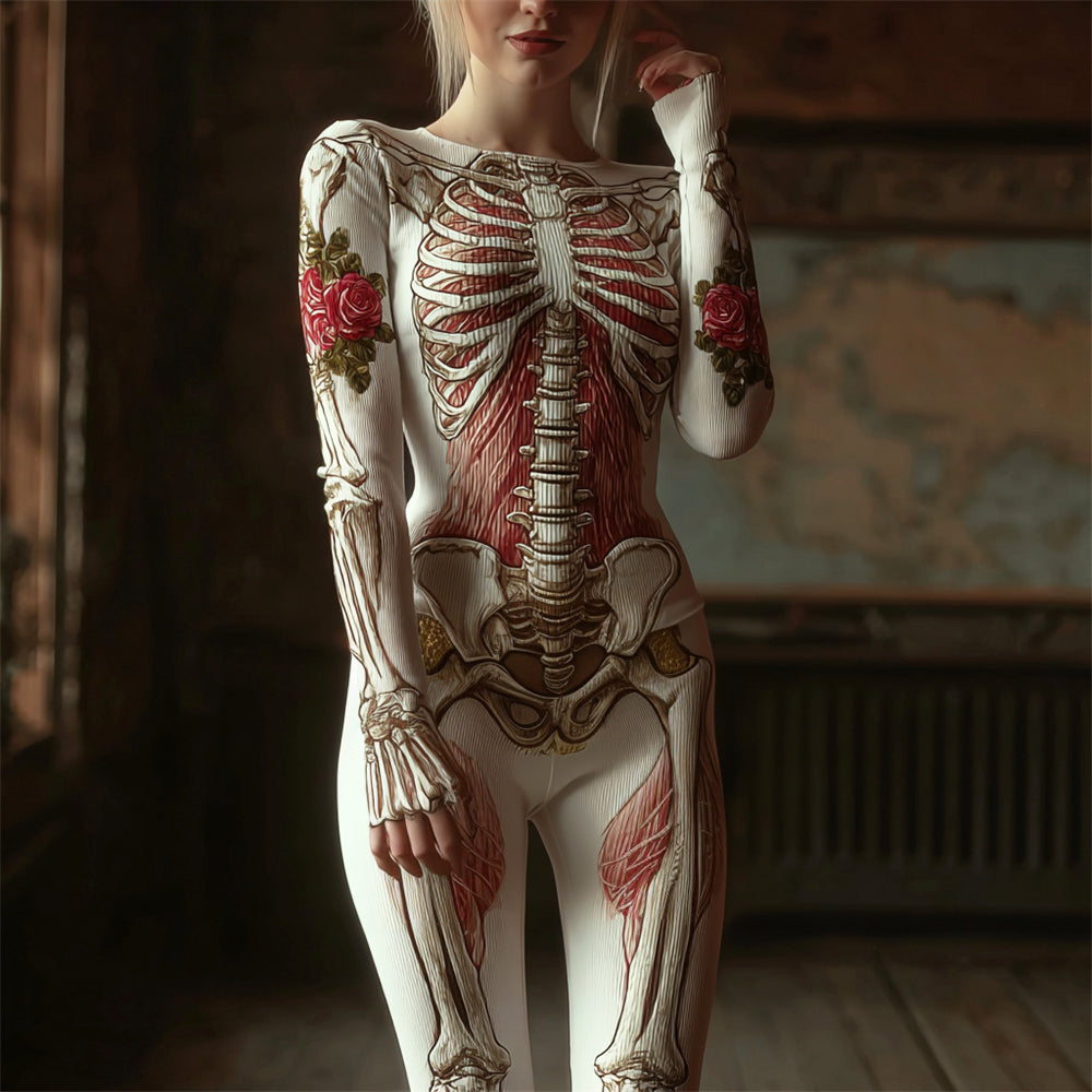 Human Anatomy Floral Art Women's Long-sleeve Jumpsuit