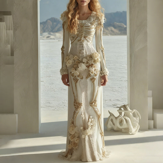 Women's Vintage Skull Rose Comfortable Casual Maxi Dress