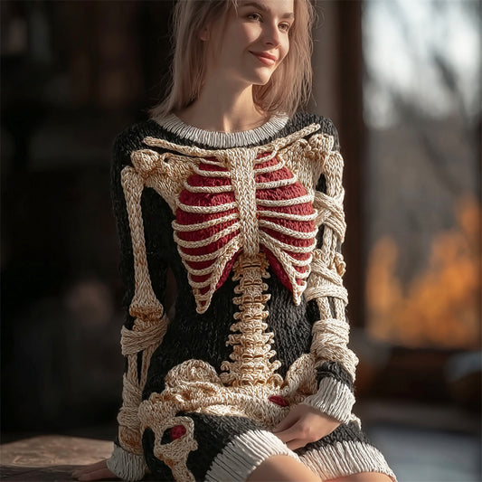 Halloween Skeleton & Bandage Art Women's Knit Slim-fit Sweater