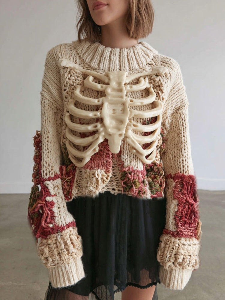 Women's Vintage Skeleton Patchwork Art Cozy Sweater