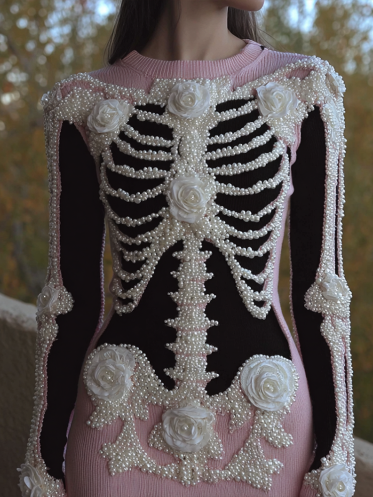 Women's Retro Halloween Line Art Knitted Warm Sweater Dress