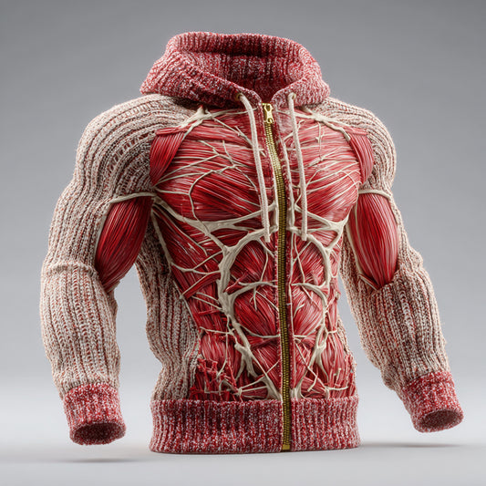 Vintage Muscles Anatomical Art Men's Casual Warm Zip-up Hooded Sweater