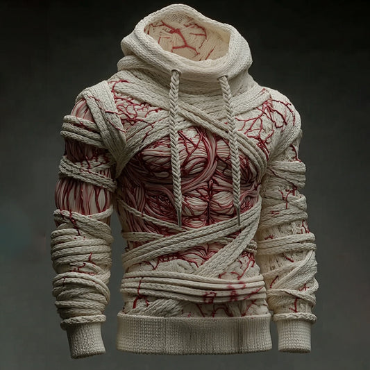 Halloween Bandage Muscle Art Knit Hooded Sweater