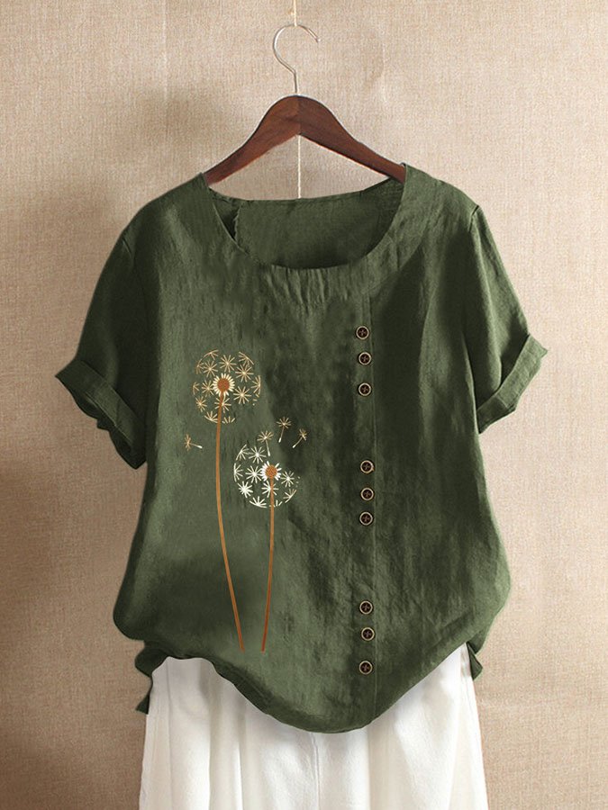 Airrys™ Cotton Linen Print Short Sleeve Shirt