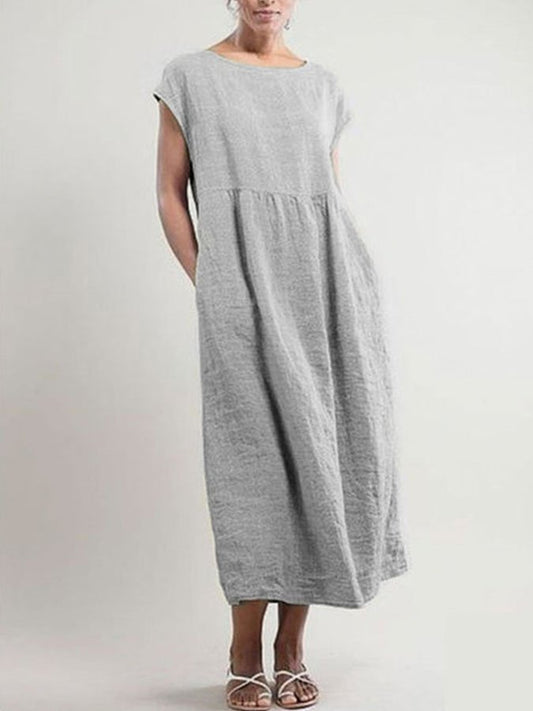 Airrys™ Solid Color Sleeveless Loose Pocket Cotton Linen Dress