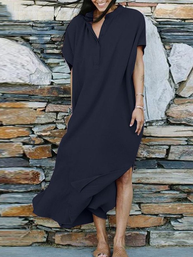 Airrys™ Women's V-Neck Short Sleeve Cotton Linen Dress