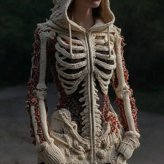 Women's Halloween Anatomy Art Colorblock Knit Zipper Cardigan Sweater