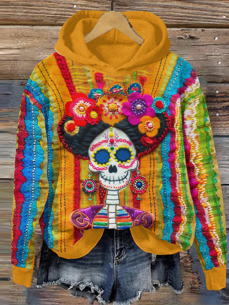 Mexican Sugar Skeleton Catrina Day Of The Dead Inspired Printed Painting Hoodie