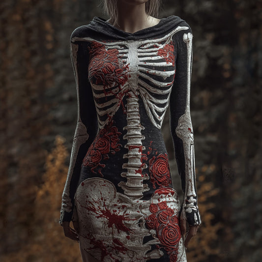 Halloween Skull Floral Knitted Warm Hooded Sweater