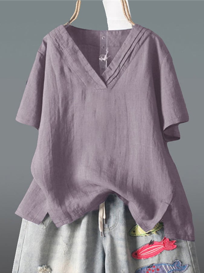 Women's Solid Color V-neck Split Irregular Top