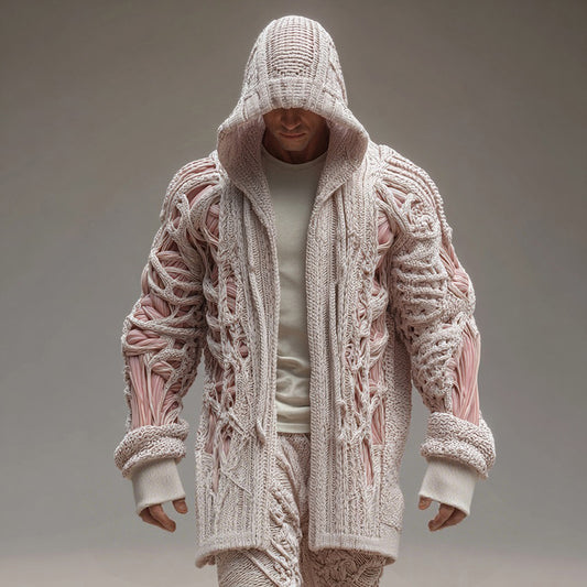 Men's Retro Muscle Knit Jacquard Warm Sweater Long Cardigan