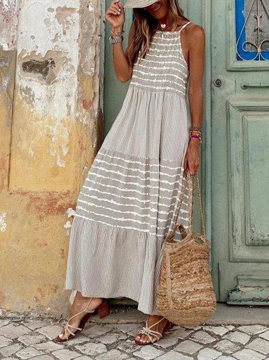 Airrys™ Women's Retro Stripe Duspender Large Swing Stitching Dress