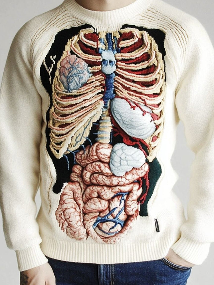 Retro Halloween Anatomy Art Chunky Knitted Sweater