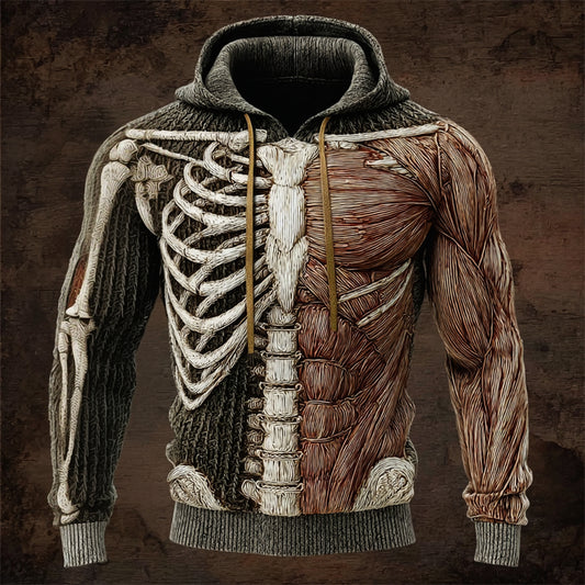 Men's Halloween Skeleton & Muscle Anatomy Contrast Cozy Hooded Sweater