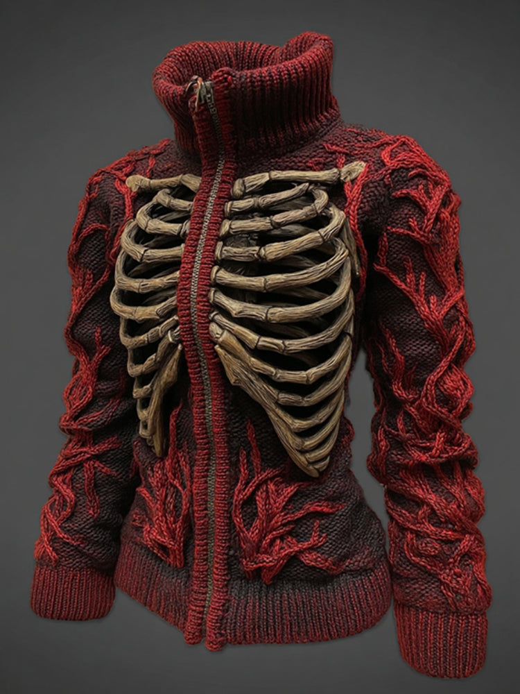 Women's Vintage Skull Art Cozy Zipper Sweater Cardigan