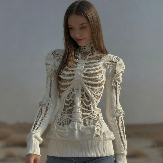 Halloween Skull Sequin Art Knitted Turtleneck Sweater