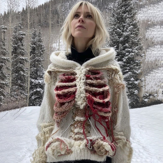 Women's Vintage Halloween Skeleton Art Cozy Hooded Sweater