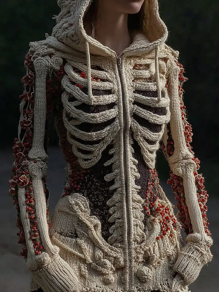 Women's Halloween Anatomy Art Colorblock Knit Zipper Cardigan Sweater